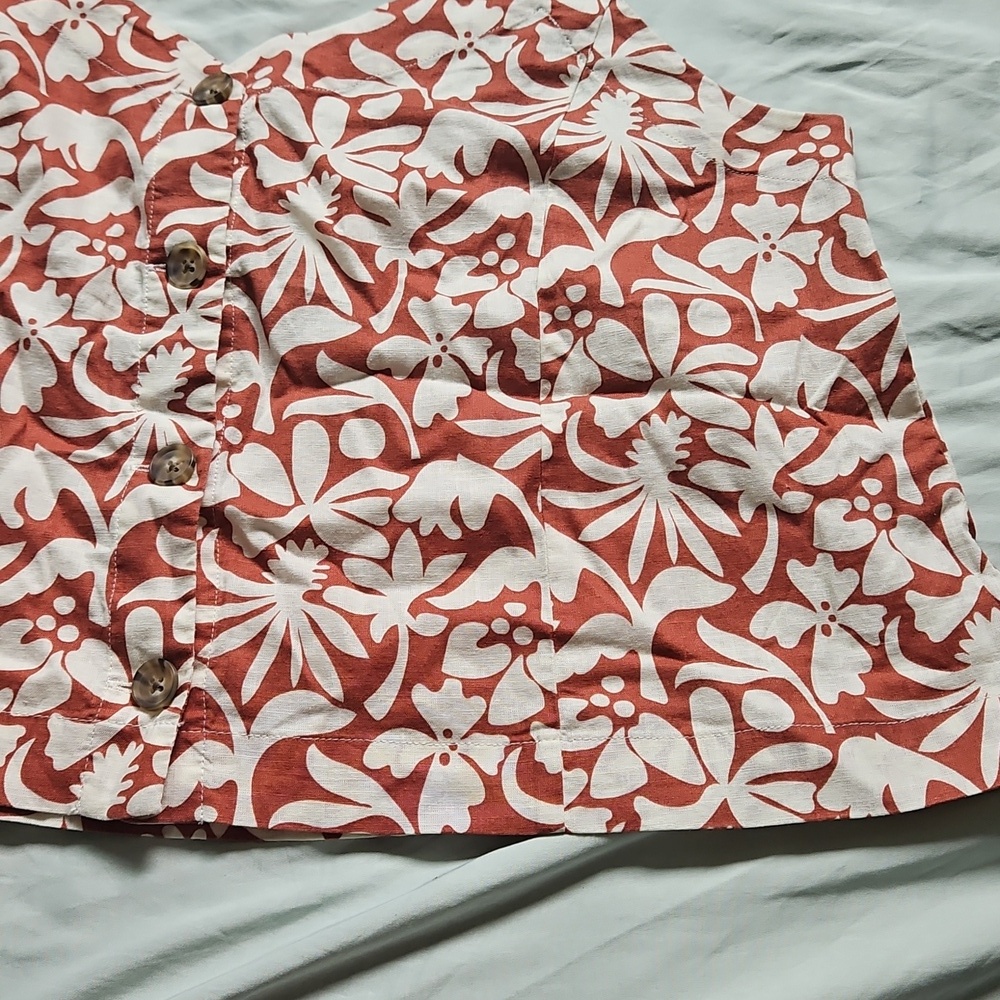 Marine Layer Coral and White Floral Tank Top, Size L - Picture 5 of 10
